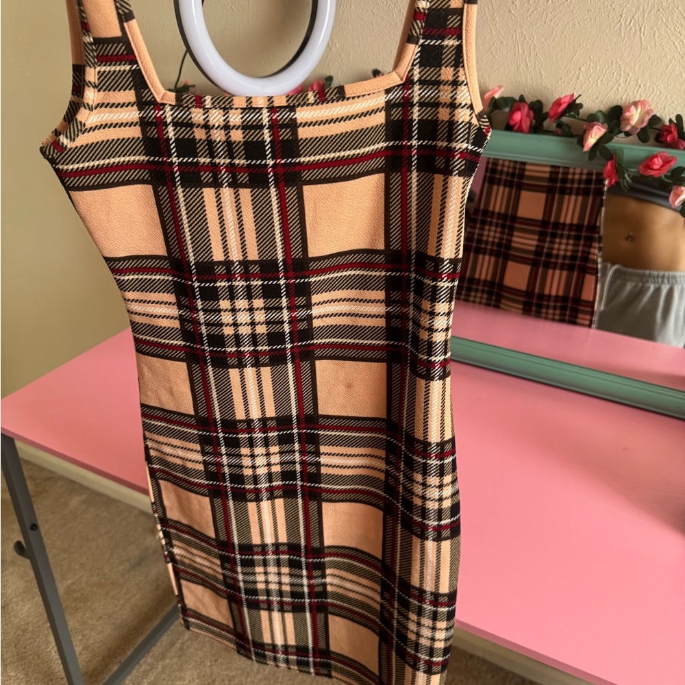 Burberry Style Plaid Dress - Beige and Black
